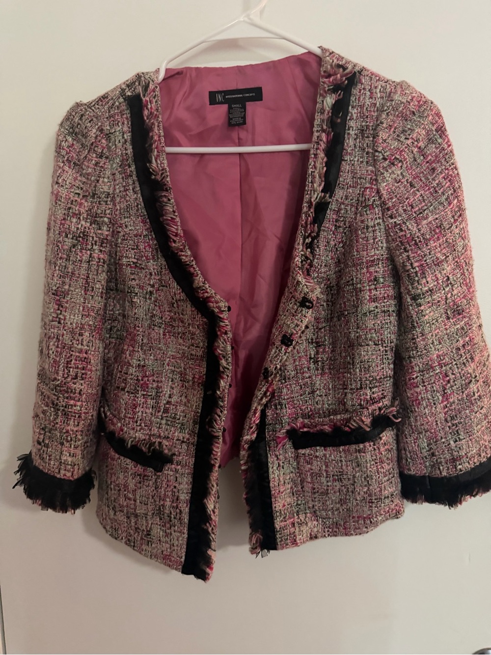 INC International Concepts Pink Tweed Blazer with Black Trim
